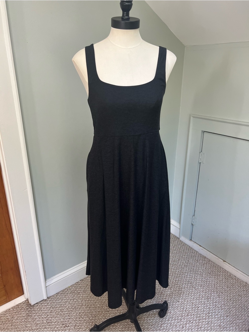 Beyond Yoga Black Sleeveless Midi Dress with Square Neck